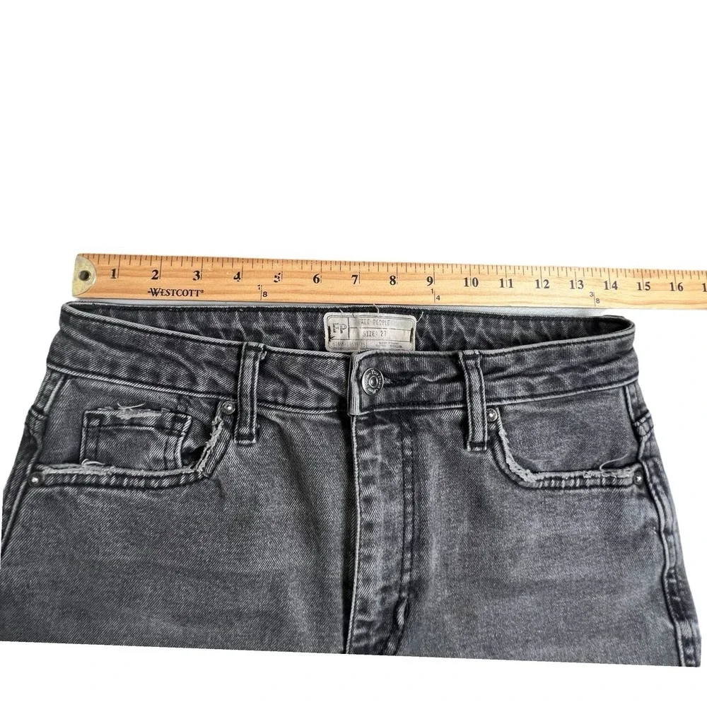 Free People Womens 27 Gray Straight Leg Fringe Hem High Rise‎ Jeans